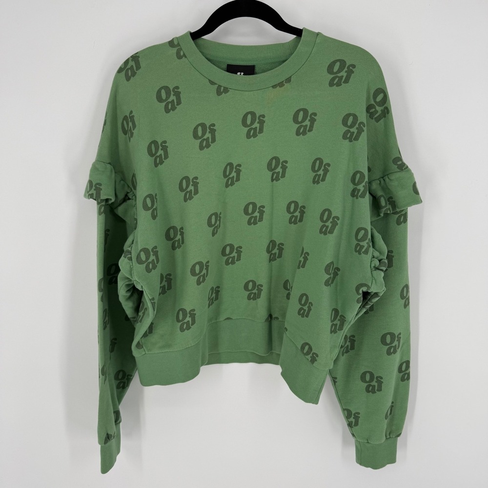 Lazy Oaf Green Crewneck Repeat Frilly Sweatshirt MEDIUM